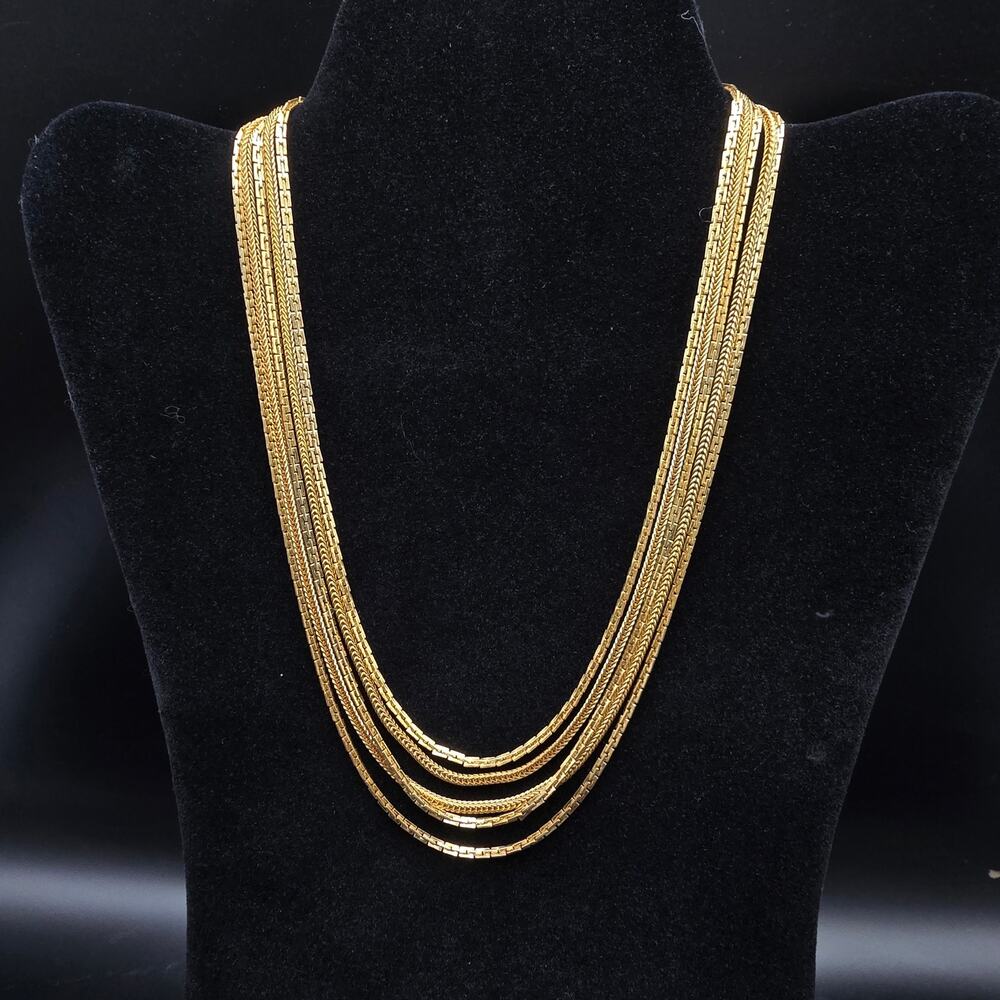 Vintage Layered Gold Tone Chain Necklace Costume Jewelry